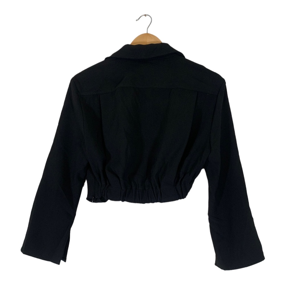 NEW Zara Black Long Sleeve V Neck Crop Top Size Small - Picture 6 of 8